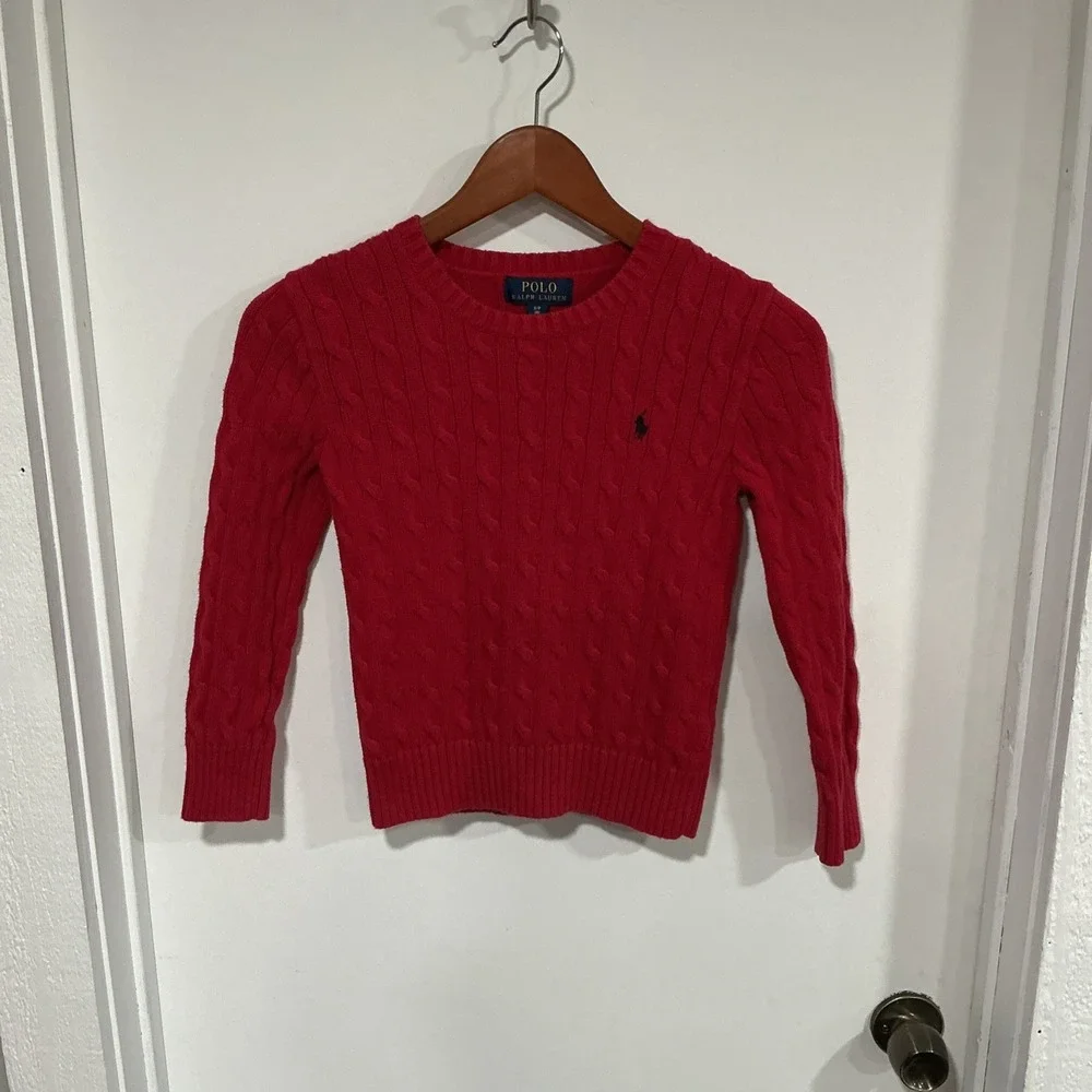 Polo Ralph Lauren Boys Cable Knit Crew Neck Sweater, Red, Small /8